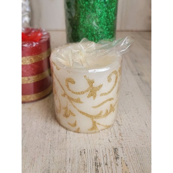 Green glitter pillar candle unscented set xmas home decor - Picture 2 of 4